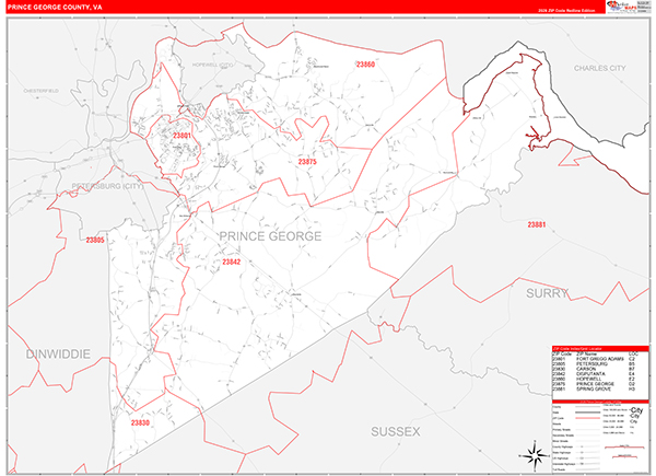 Prince George County, VA Zip Code Map